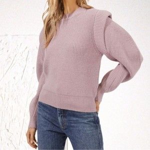 Astr The Label rose pink lilac knit knitted crewneck sweater puff sleeves